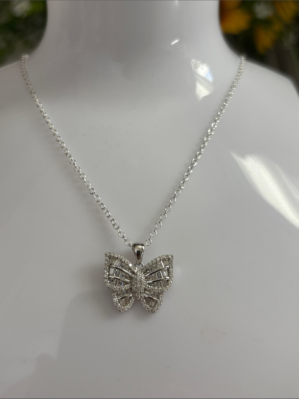 Moissanite 925 Silver Butterfly Pendant Necklace, 2.00 CTW